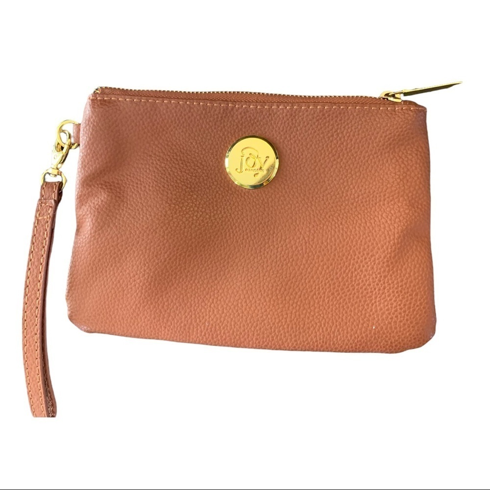 Joy Mangano brown‎ leather wristlet